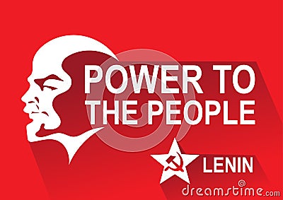 Portrait of Vladimir Lenin and lettering Power to the people. Poster stylized soviet style. Leader of the USSR, Russia. Vector Illustration
