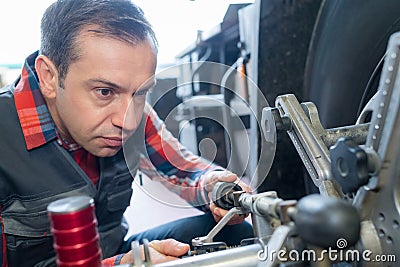 portrait vulcanization worker Stock Photo