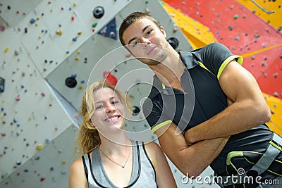 Portrait wall climber posing Stock Photo