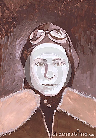 Portrait of a wartime pilot. Children`s drawing Stock Photo