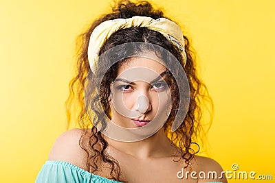 Wary unhappy suspicious mistrustful emotional girl Stock Photo