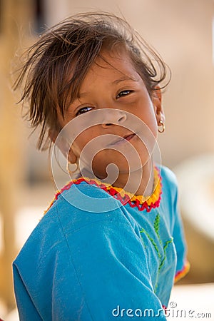 Portrait of Wayuu Indian girl in Punta Gallinas Editorial Stock Photo