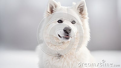 Portrait of a white American Eskimo Dog Stock Photo