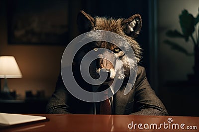 Portrait of a wolf dressed in a formal business suit Stock Photo