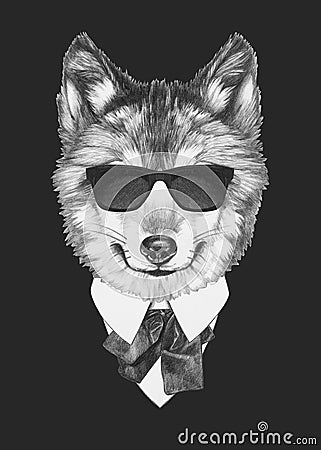 Portrait of Wolf in suit. Cartoon Illustration