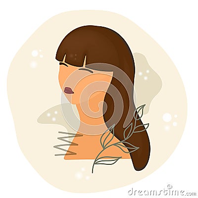 Abstract woman portrait. Cute brunette girl. Flat disign. Fashion illustration . Cartoon Illustration