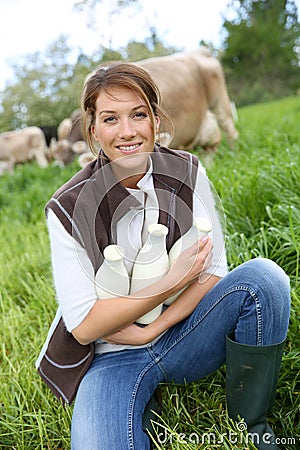 Portrait of woman breeder in countryside Stock Photo