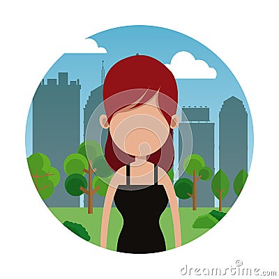 portrait woman city background Cartoon Illustration