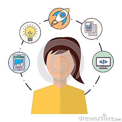 portrait of woman coding programmer Cartoon Illustration