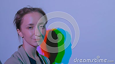Portrait of woman with colored shadows Stock Photo