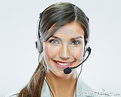 Portrait of woman customer service worker, call center smiling Stock Photo
