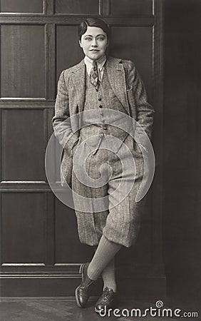 Portrait of woman dressed in men's clothing, 1920s Stock Photo