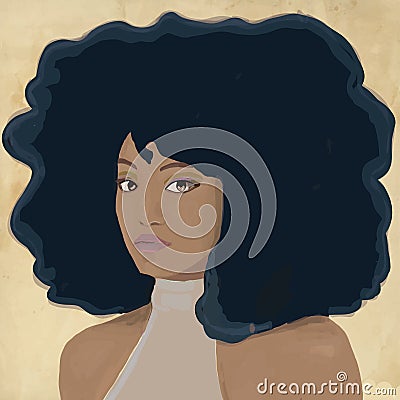 Portrait woman or girl with big afro hair. biracial or afro american woman Cartoon Illustration
