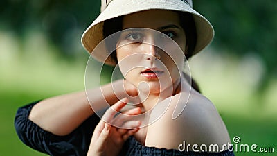 Portrait of woman with hat Stock Photo