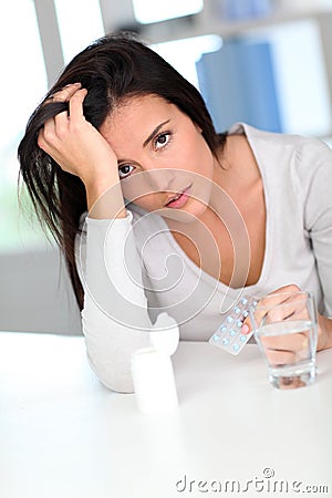 Portrait of woman having a headache Stock Photo