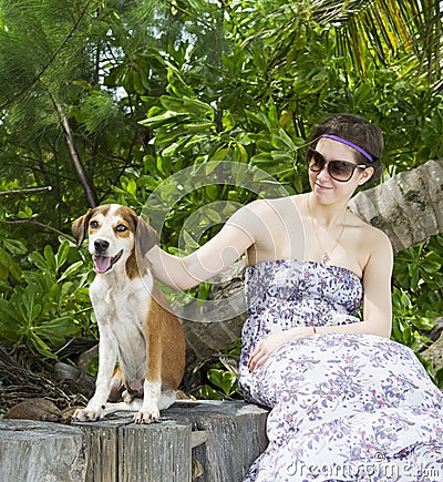 Portrait of a woman with her beautiful dog Stock Photo