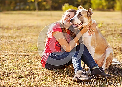Portrait of a woman with her dog Stock Photo