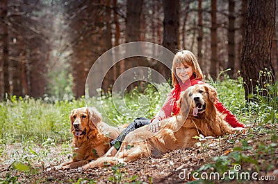 Portrait of a woman with her two dogs Stock Photo