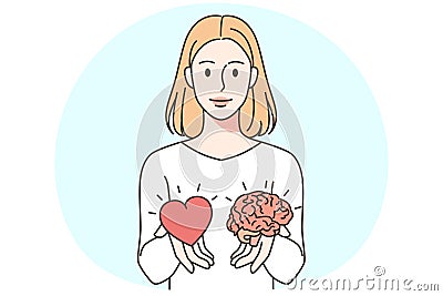 Woman holding heart and brain Vector Illustration