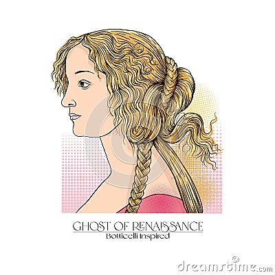 Portrait of a woman inspired by a painting by Renaissance artist Botticelli. Vector Illustration