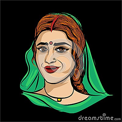 Indian woman face illustration Vector Illustration