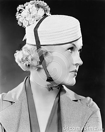 Portrait of a woman with a pillbox hat Stock Photo