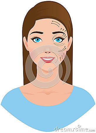 Portrait of a woman with a plastic surgeon pattern on Vector Illustration