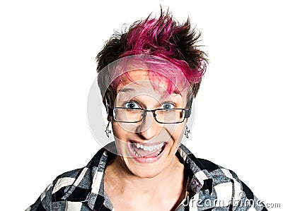 Portrait woman with a shocked funny face Stock Photo