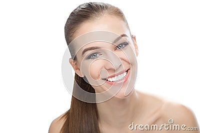 Portrait woman smiling, isolated on white background Stock Photo