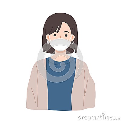 Portrait of woman wear medical mask. Virus protection. Vector Illustration