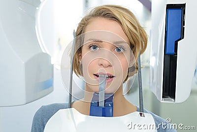 Portrait woman having dental xray Stock Photo