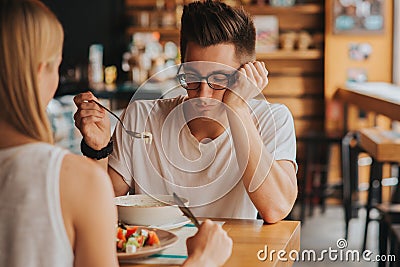 Portrait of man with no appetite Stock Photo