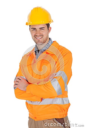 Portrait of worker wearing safety jacket Stock Photo