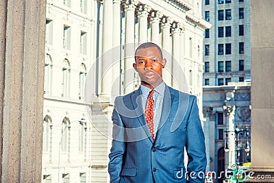 Portrait of Young African American Businessman in New York. Stock Photo