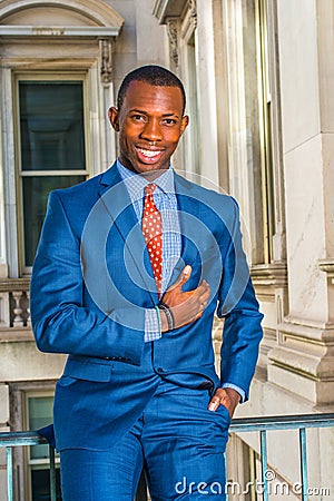 Portrait of Young African American Businessman in New York. Stock Photo