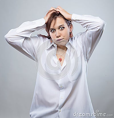 Portrait of young annoy woman Stock Photo