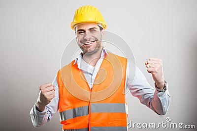 Portrait of young architect holding fists like fighting Stock Photo