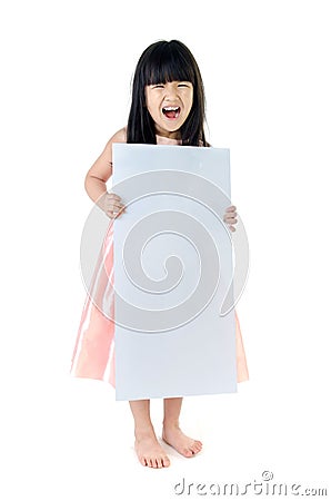 Portrait of young Asian girl holding blank billboard Stock Photo