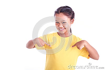 Portrait of young Asian girl wear yellow t-shirt isolated on white Stock Photo