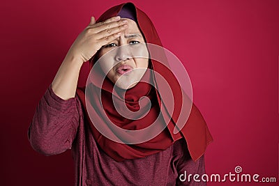 Muslim Woman Shows Regret Gesture, Forget Something Important Stock Photo