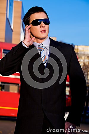 Portrait of young attentive guard Stock Photo