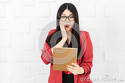 Business woman portrait tablet hold in her hand Stock Photo