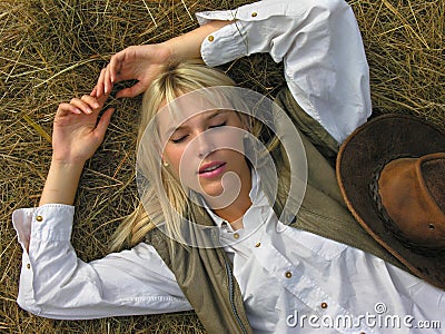 portrait of young attractive cowgirl Stock Photo