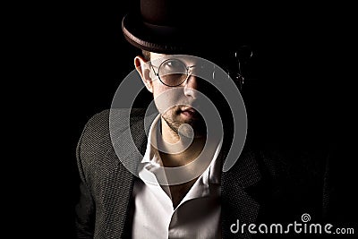 Portrait of young and attractive gentleman in retro style wearing. Stock Photo