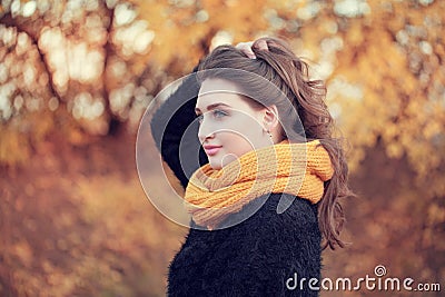 Portrait of an young attractive woman with long brown hair and b Stock Photo