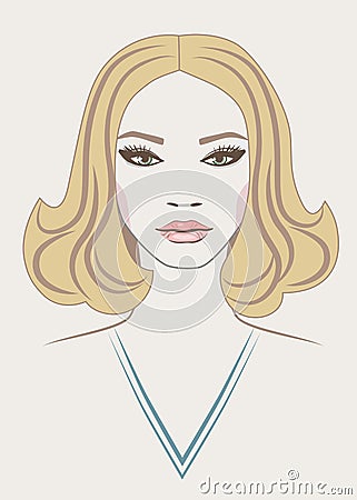 Portrait of young beautiful blondy girl. Vector Illustration