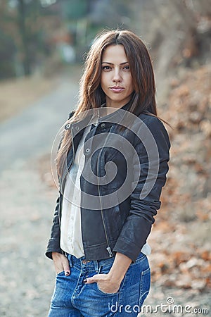 Portrait of young beautiful and elegant stylish girl Stock Photo