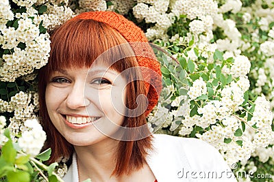 Portrait of a young beautiful girl in an knitted beret Stock Photo