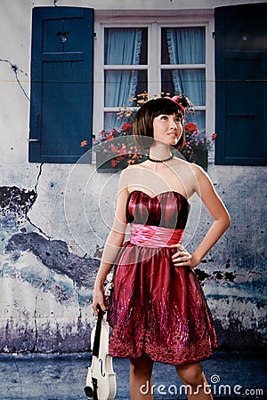 Portrait of young beautiful girl with violin Stock Photo