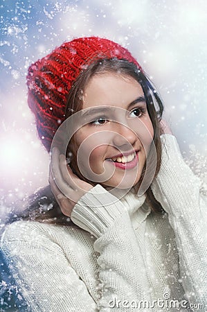 Portrait of young beautiful girl in winter style Stock Photo